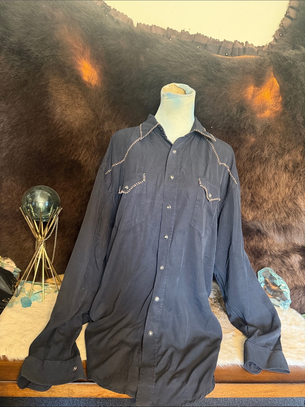 Men's black Western-Style Button-Up Shirt L (850)